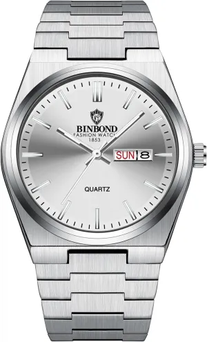 Lancardo Luxury Mens Quratz Watch: Round Face Day Calendar Luminous Hands Removable Gold Tone Stainless Steel Strap