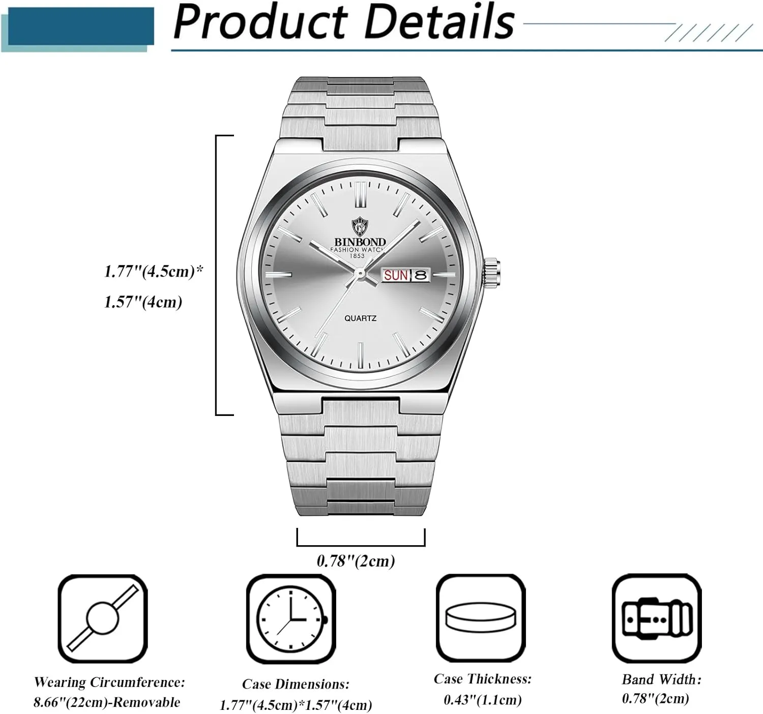 Lancardo Luxury Mens Quratz Watch: Round Face Day Calendar Luminous Hands Removable Gold Tone Stainless Steel Strap