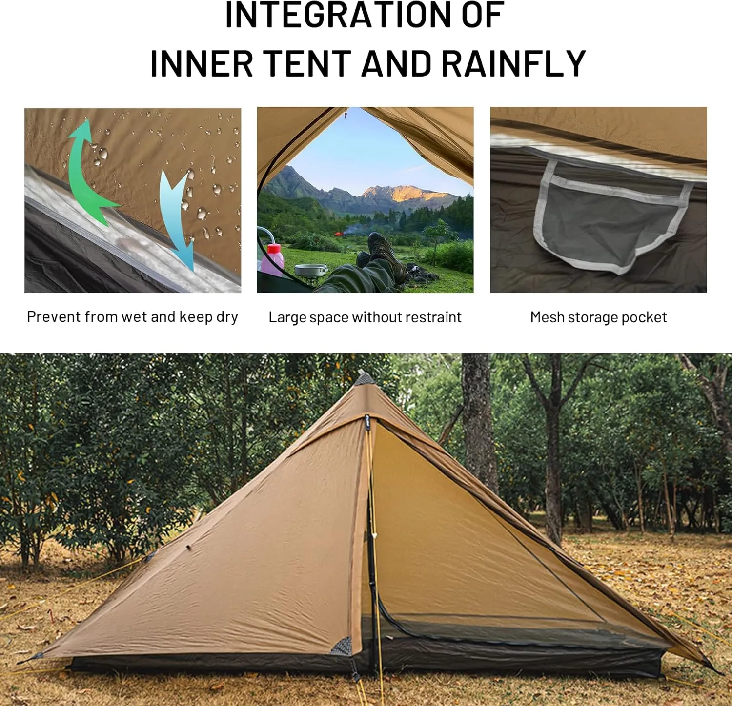 LANSHAN Ultralight Tent 3-Season Backpacking Tent for 1-Person or 2-Person Camping, Trekking, Kayaking, Climbing, Hiking