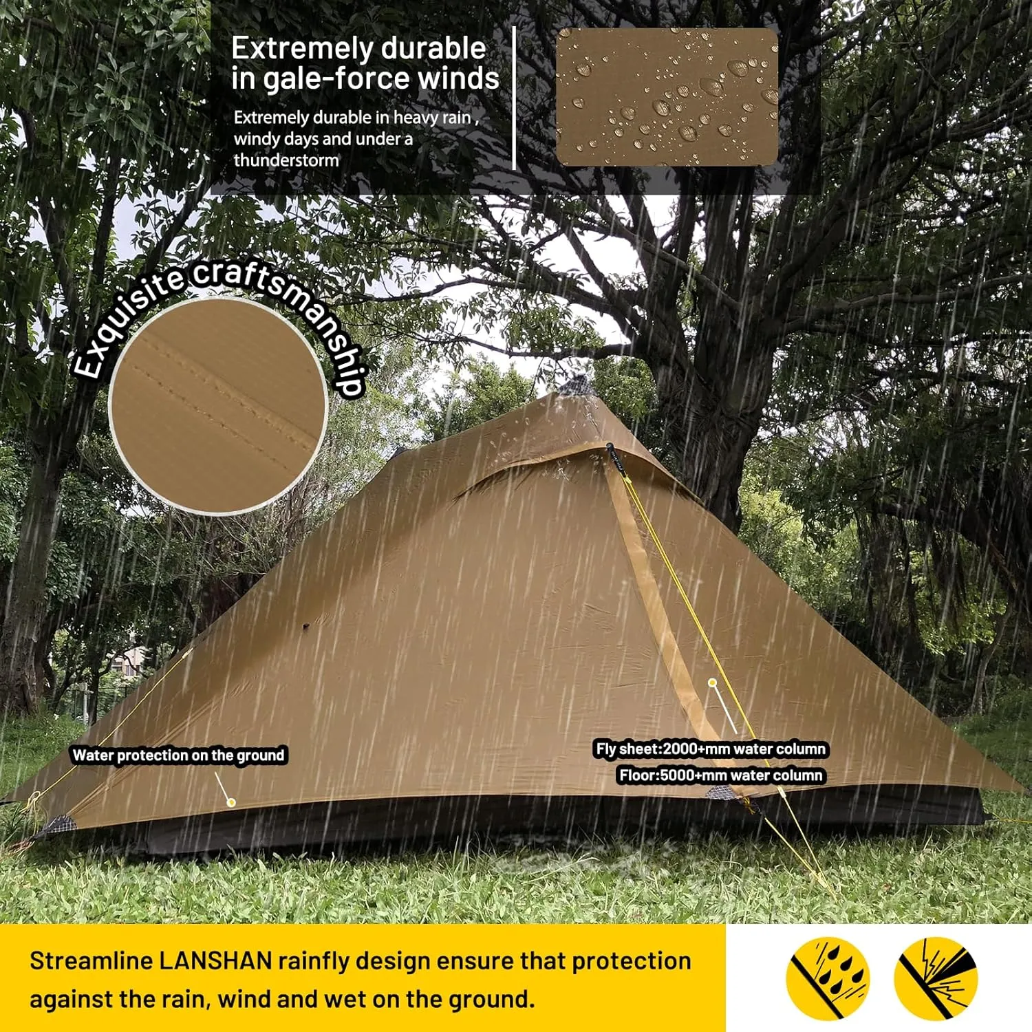 LANSHAN Ultralight Tent 3-Season Backpacking Tent for 1-Person or 2-Person Camping, Trekking, Kayaking, Climbing, Hiking