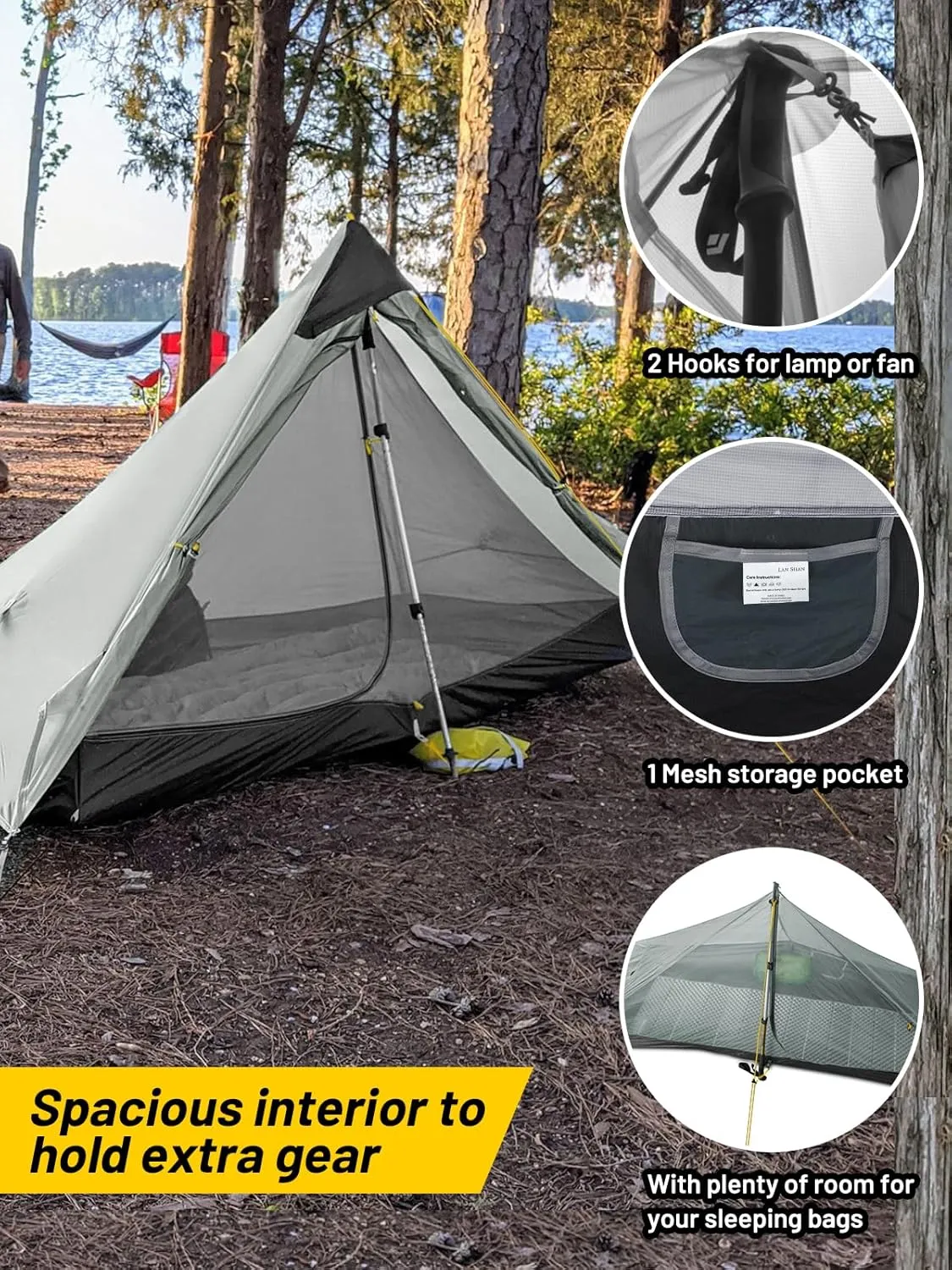 LANSHAN Ultralight Tent 3-Season Backpacking Tent for 1-Person or 2-Person Camping, Trekking, Kayaking, Climbing, Hiking