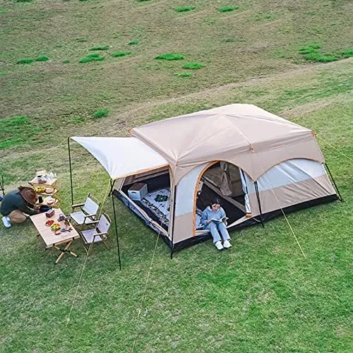 Large Family Tents for Camping 8-12 Person with Living Area, Portable Instant Tent with Removable Rainfly, Waterproof, Big Automatic Tent for Outdoor Hiking, Picnic, Gathering (KHA, Khaki