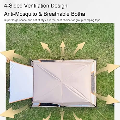Large Family Tents for Camping 8-12 Person with Living Area, Portable Instant Tent with Removable Rainfly, Waterproof, Big Automatic Tent for Outdoor Hiking, Picnic, Gathering (KHA, Khaki