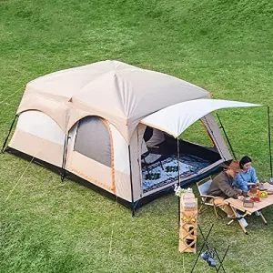 Large Family Tents for Camping 8-12 Person with Living Area, Portable Instant Tent with Removable Rainfly, Waterproof, Big Automatic Tent for Outdoor Hiking, Picnic, Gathering (KHA, Khaki