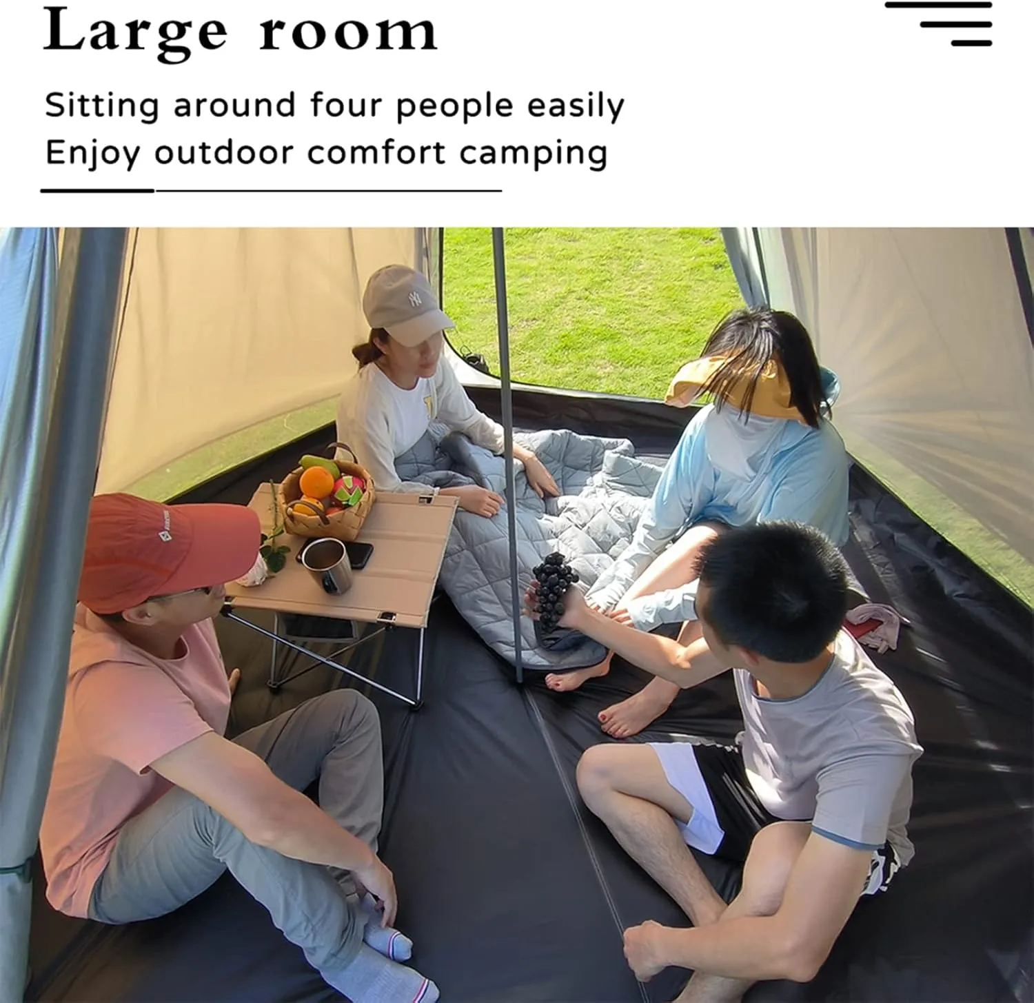 Large Space Pyramid Teepee Tent Ultralight Family Camping Tent Windproof Outdoor Teepee Tent for Adults 4 Person Double Layer Tent