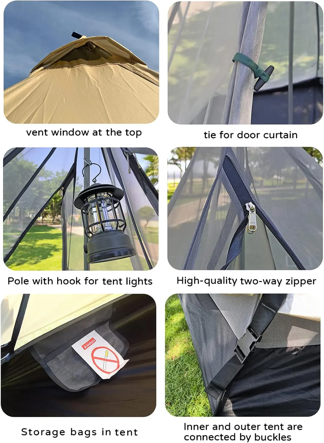 Large Space Pyramid Teepee Tent Ultralight Family Camping Tent Windproof Outdoor Teepee Tent for Adults 4 Person Double Layer Tent