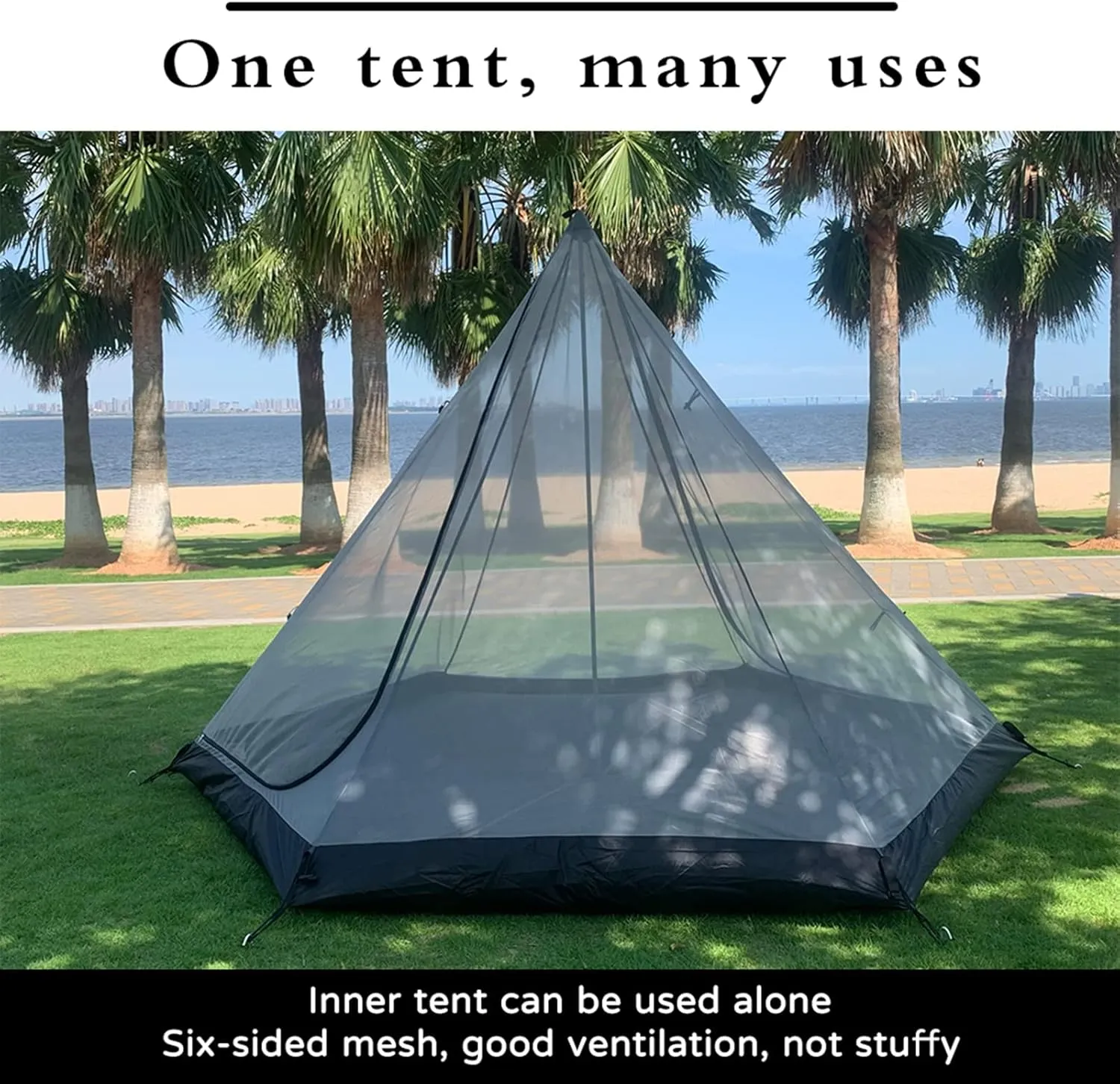 Large Space Pyramid Teepee Tent Ultralight Family Camping Tent Windproof Outdoor Teepee Tent for Adults 4 Person Double Layer Tent