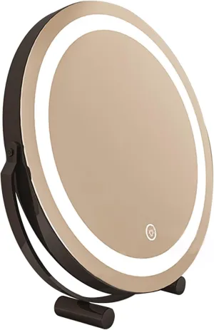 Large Vanity Mirror with Lights Lighted Makeup Mirror Φ30/40/45/50cm Round Mirror with Smart Control Touch for Dressing Room & Bedroom Tabletop Metal Frame (Color : Black, Size : 11.8"X13.3")
