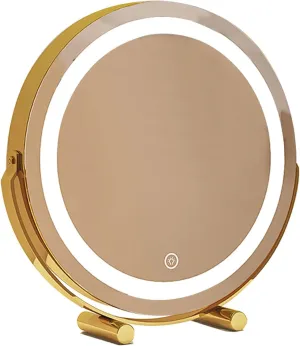 Large Vanity Mirror with Lights Lighted Makeup Mirror Φ30/40/45/50cm Round Mirror with Smart Control Touch for Dressing Room & Bedroom Tabletop Metal Frame (Color : Gold, Size : 17.7"X19.3")