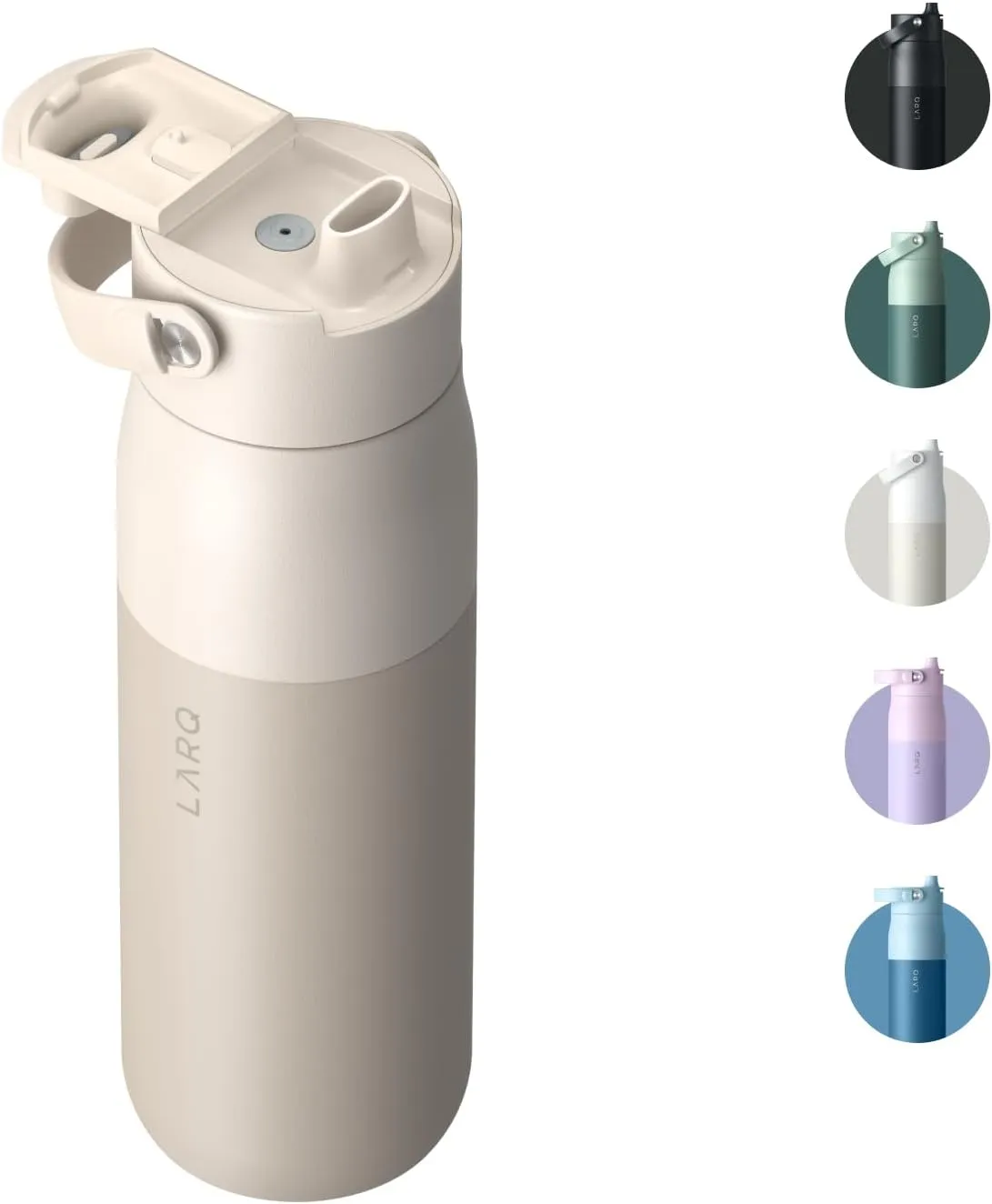LARQ Bottle Swig Top 34oz - Insulated Reusable Stainless Steel Water Bottle With Built-In Silicone Handle | Thermos, BPA Free | For Sports, Gym, and Travel | Mojave Dune