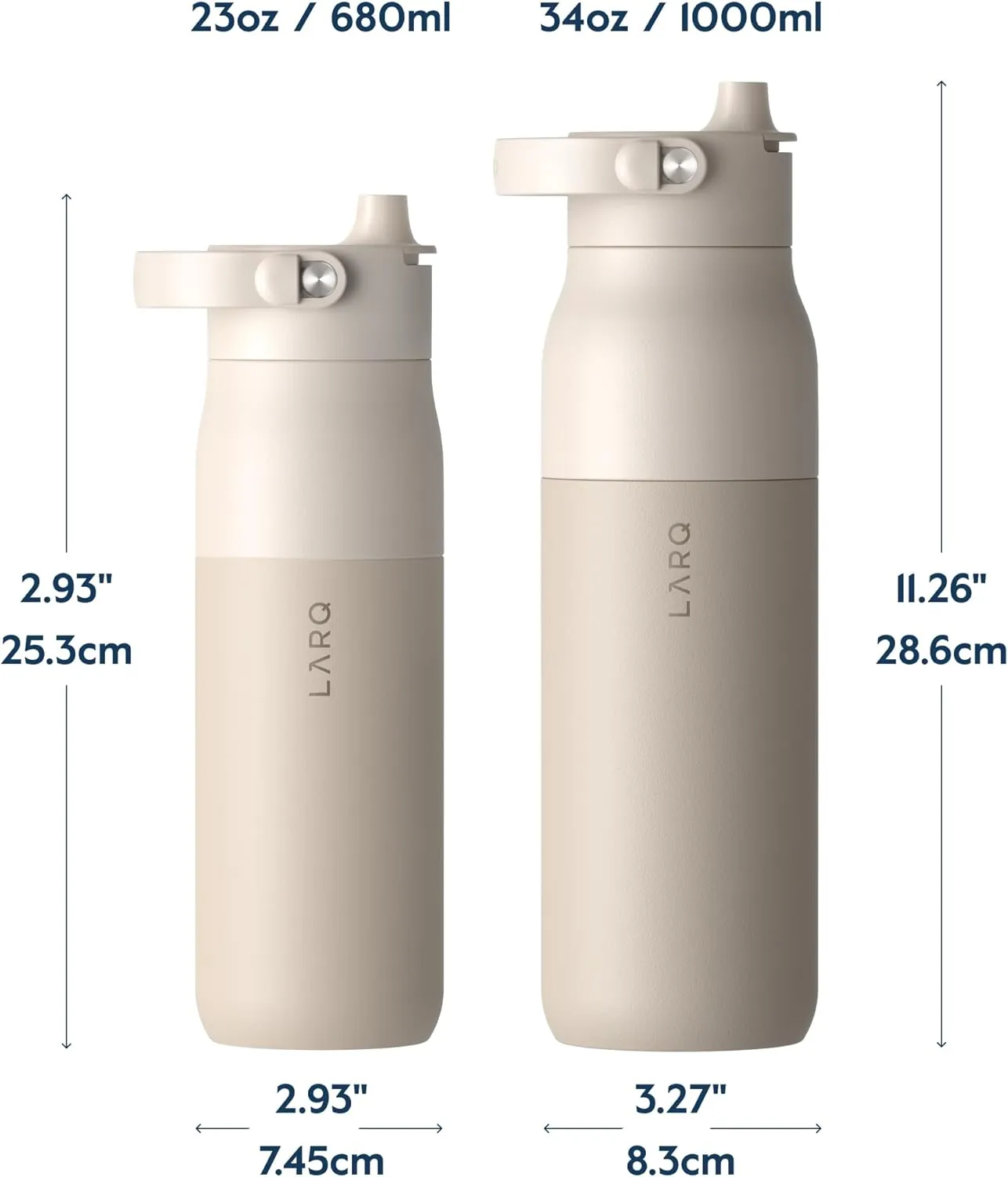 LARQ Bottle Swig Top 34oz - Insulated Reusable Stainless Steel Water Bottle With Built-In Silicone Handle | Thermos, BPA Free | For Sports, Gym, and Travel | Mojave Dune