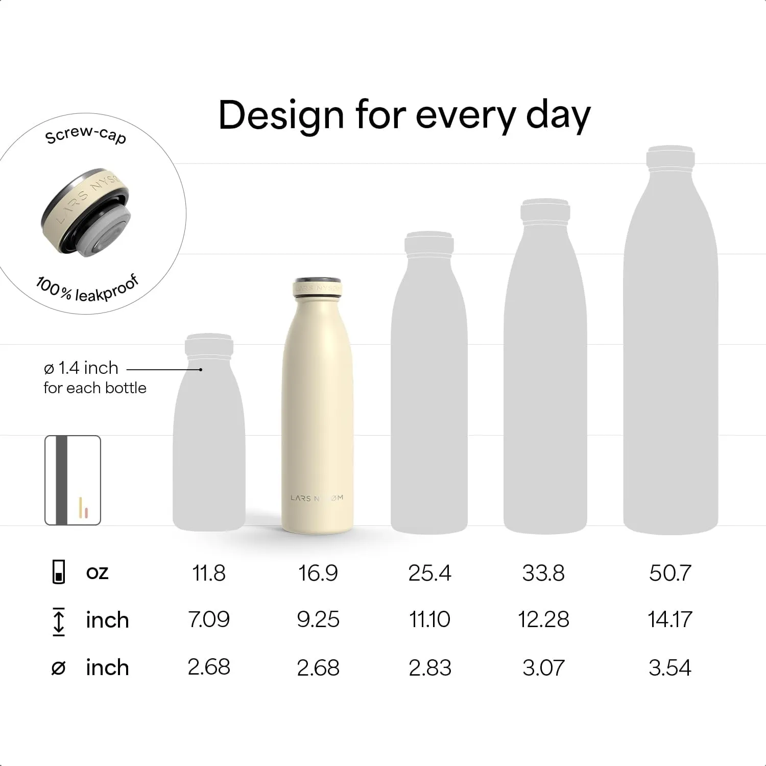 LARS NYSØM Stainless Steel Insulated Water Bottle 12oz 17oz 25oz 34oz 51oz | Insulated Thermo Flask for Hot and Cold Beverages | Leakproof Drinking Bottle (Pine Green, 17oz)