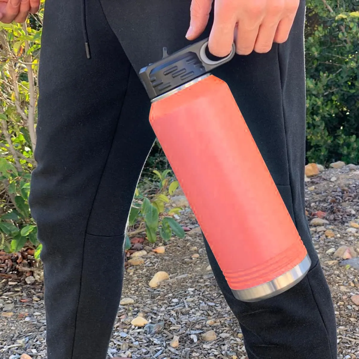 LaserGram Personalized Water Bottle, Trumpet, Stainless Steel Double Wall Vacuum Insulated with Flip Top Straw, Custom Engraved Gift (40oz / 1180ml Coral)