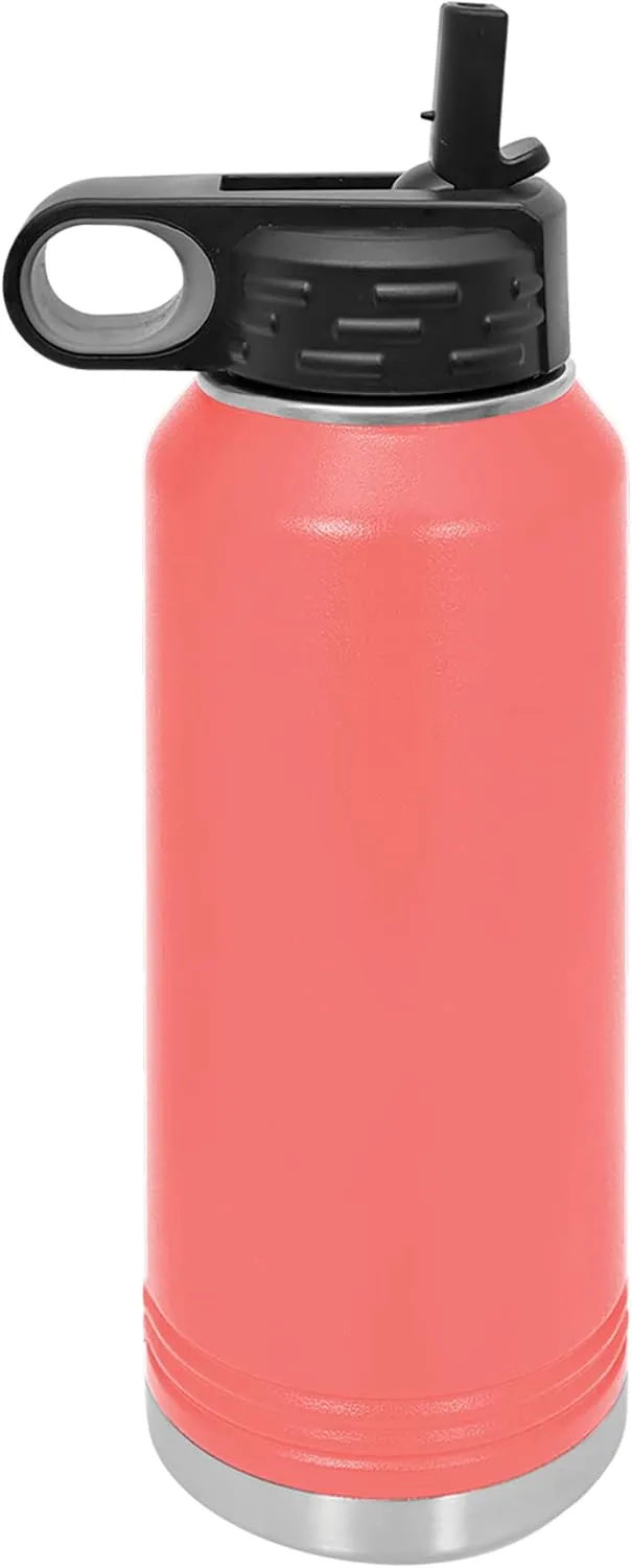 LaserGram Personalized Water Bottle, Trumpet, Stainless Steel Double Wall Vacuum Insulated with Flip Top Straw, Custom Engraved Gift (40oz / 1180ml Coral)