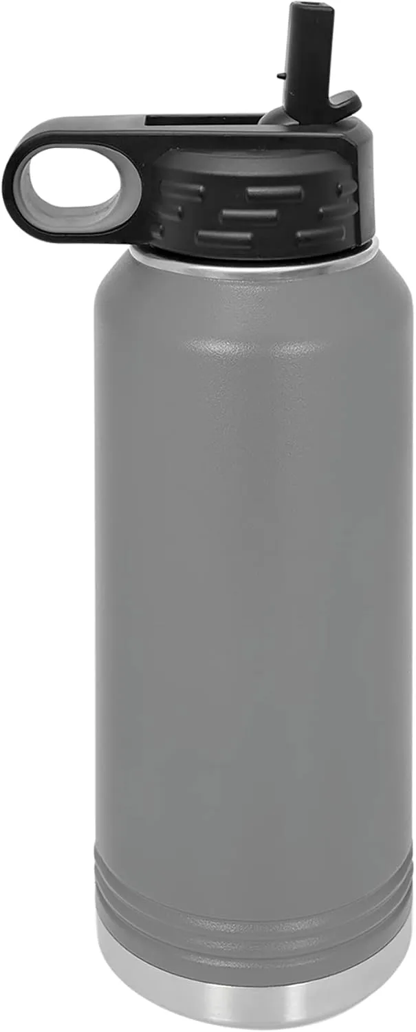 LaserGram Personalized Water Bottle, Trumpet, Stainless Steel Double Wall Vacuum Insulated with Flip Top Straw, Custom Engraved Gift (40oz / 1180ml Gray)