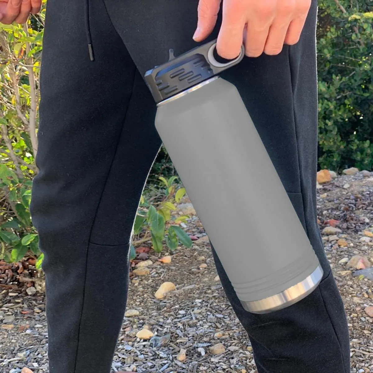 LaserGram Personalized Water Bottle, Trumpet, Stainless Steel Double Wall Vacuum Insulated with Flip Top Straw, Custom Engraved Gift (40oz / 1180ml Gray)