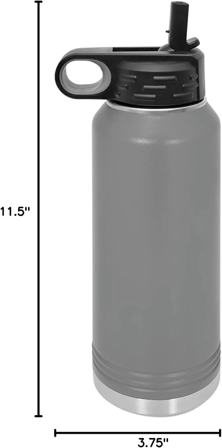 LaserGram Personalized Water Bottle, Trumpet, Stainless Steel Double Wall Vacuum Insulated with Flip Top Straw, Custom Engraved Gift (40oz / 1180ml Gray)