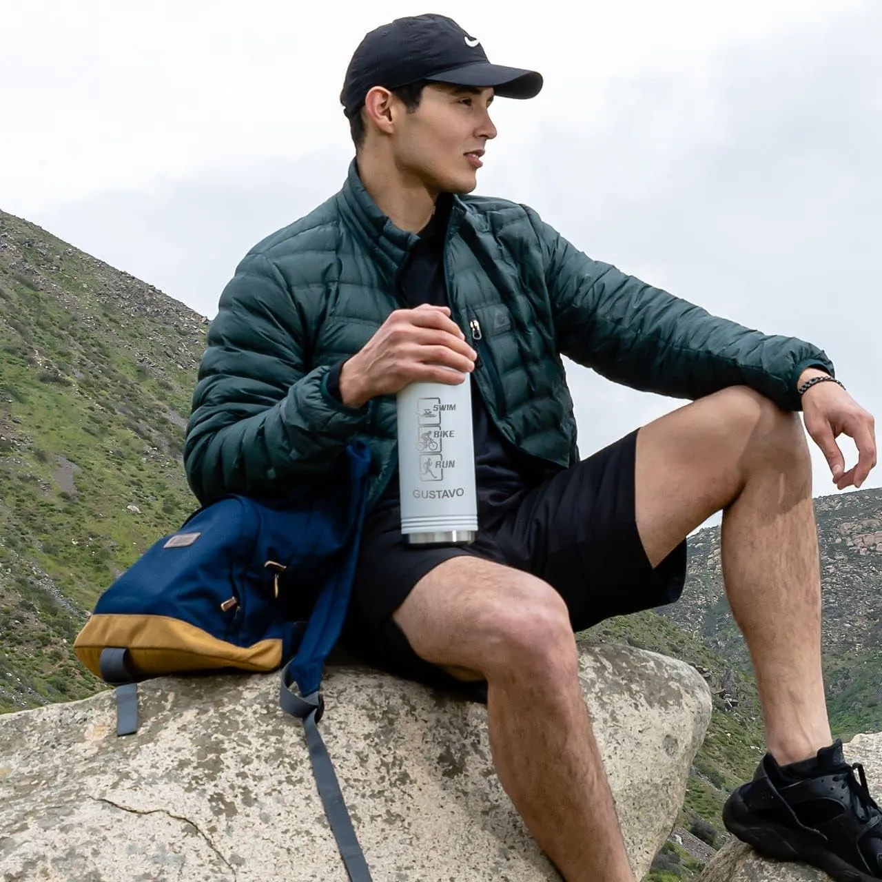 LaserGram Personalized Water Bottle, Trumpet, Stainless Steel Double Wall Vacuum Insulated with Flip Top Straw, Custom Engraved Gift (40oz / 1180ml Gray)