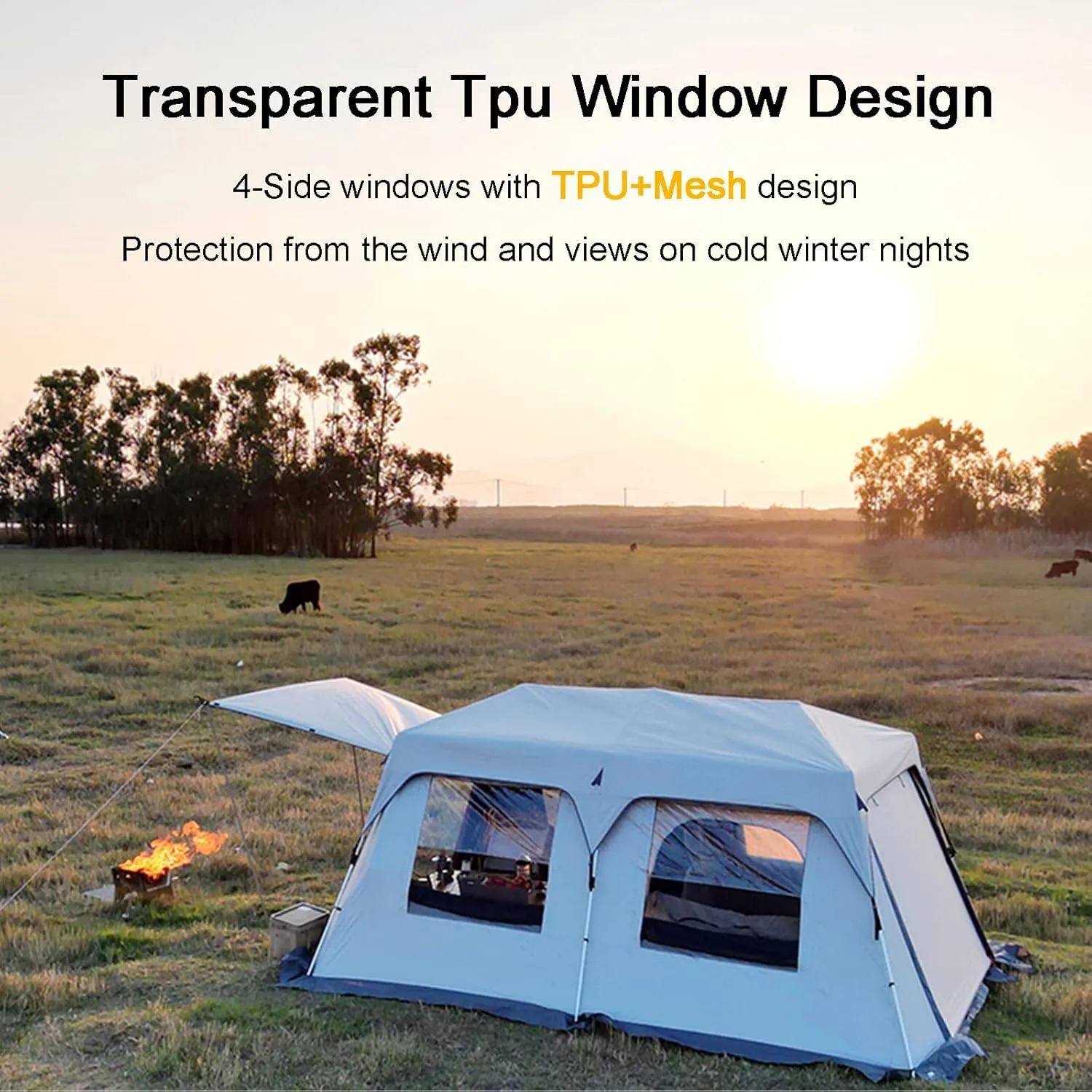 Layer Double Camping Tent 12 Person, Family Cabin Tents, 2 Rooms, Straight Wall, 3 Doors and 3 Window with Mesh, Waterproof, Big Tent for Outdoor, Picnic, Friends Gathering