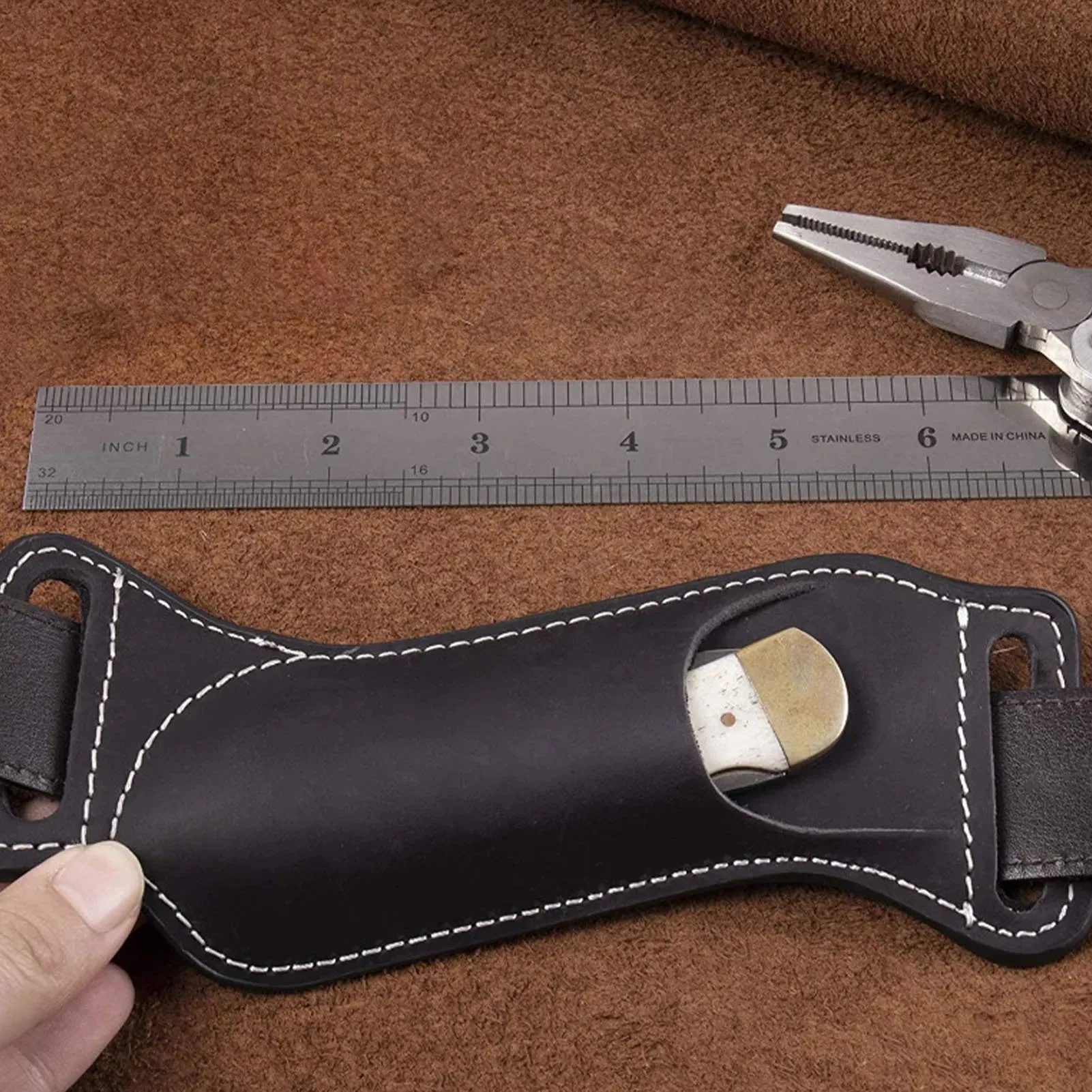 Leather Waist Belt Case Folding Knife Sheath for Belts