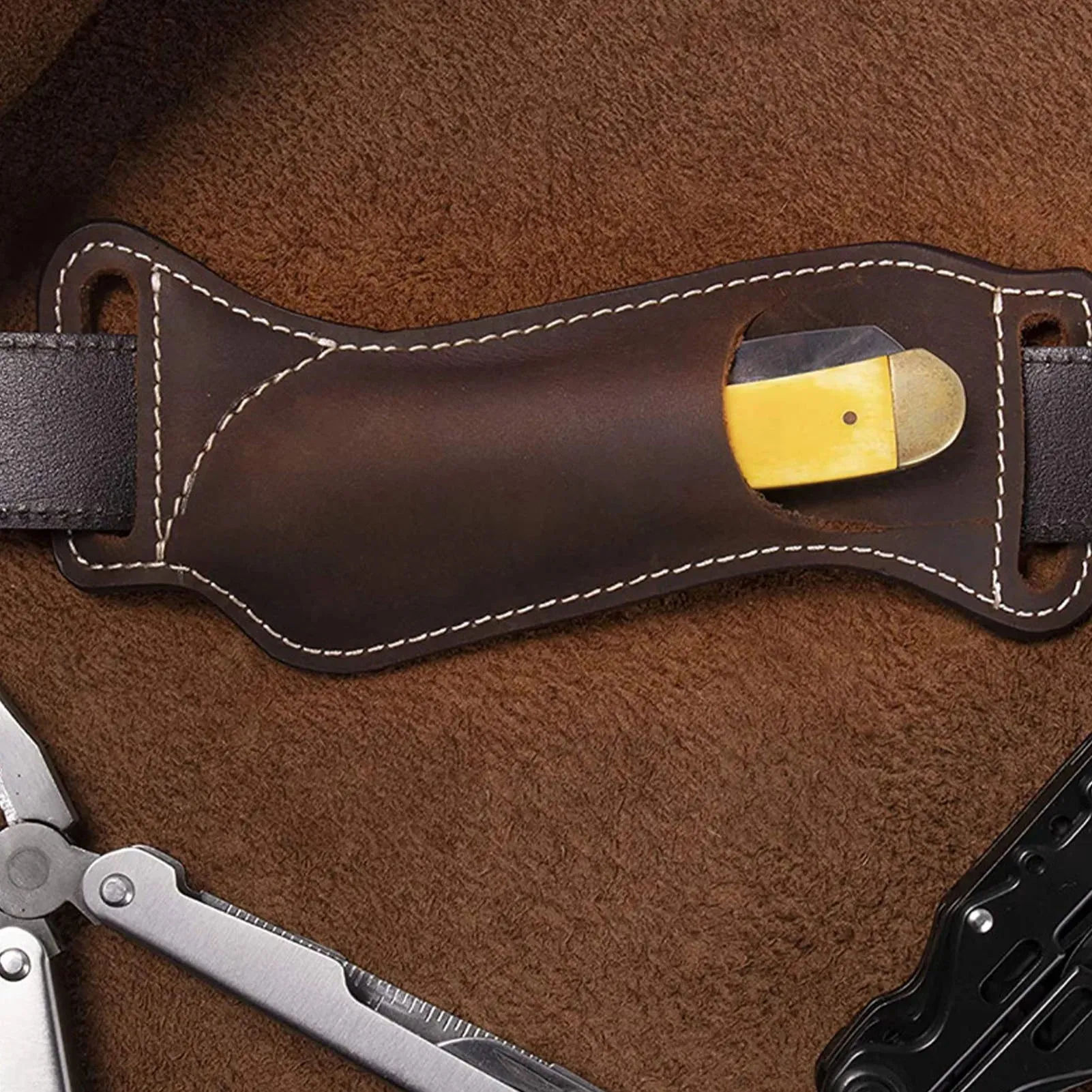 Leather Waist Belt Case Folding Knife Sheath for Belts