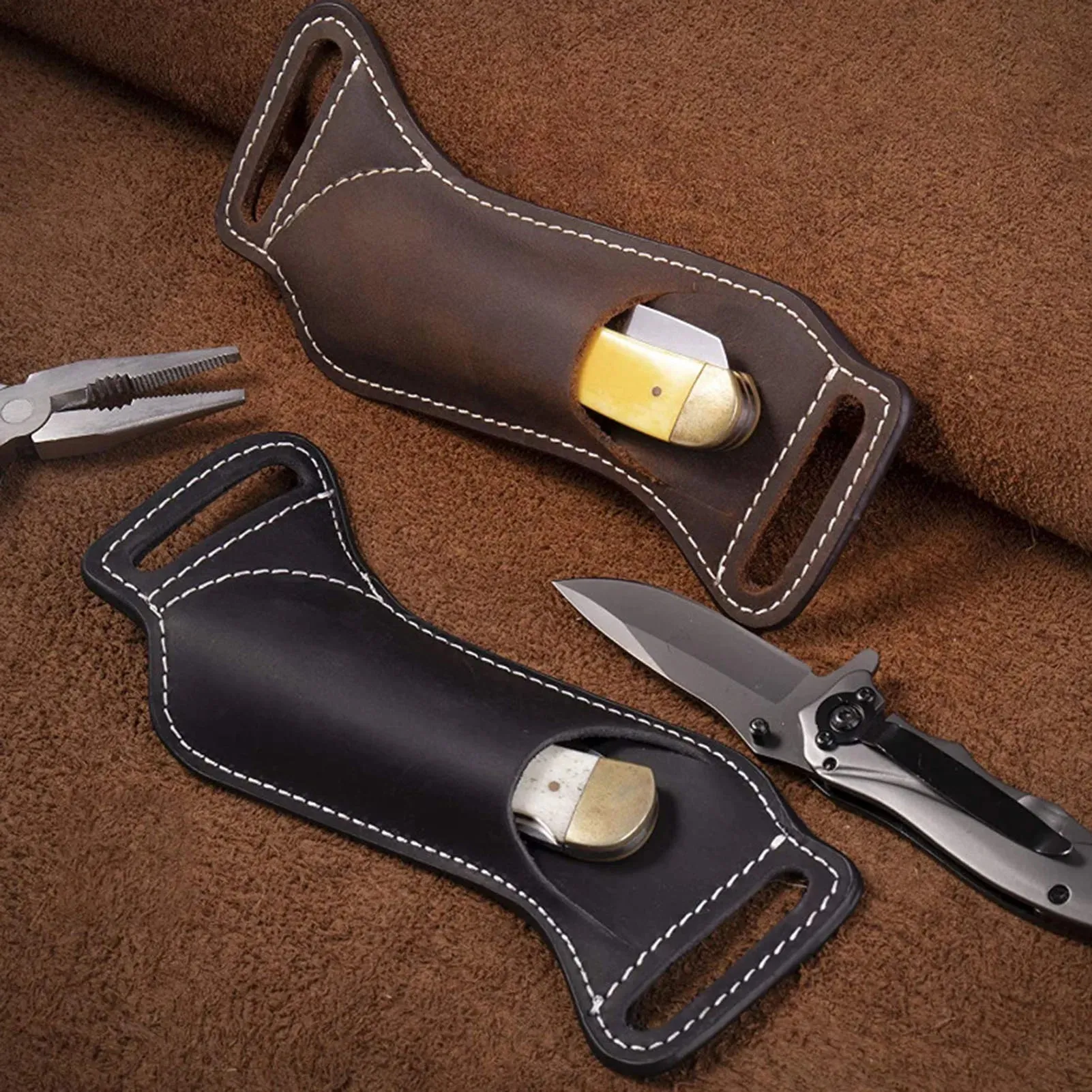 Leather Waist Belt Case Folding Knife Sheath for Belts