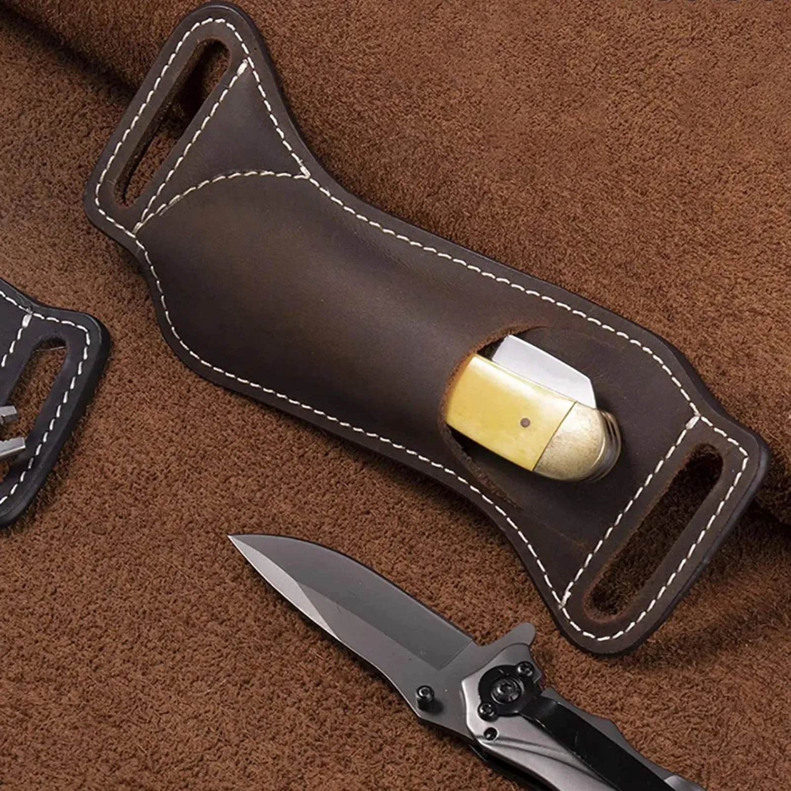 Leather Waist Belt Case Folding Knife Sheath for Belts
