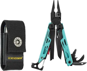 LEATHERMAN, Signal Camping Multitool with Fire Starter, Hammer and Emergency Whistle, Made in the USA, Aqua with Nylon Sheath