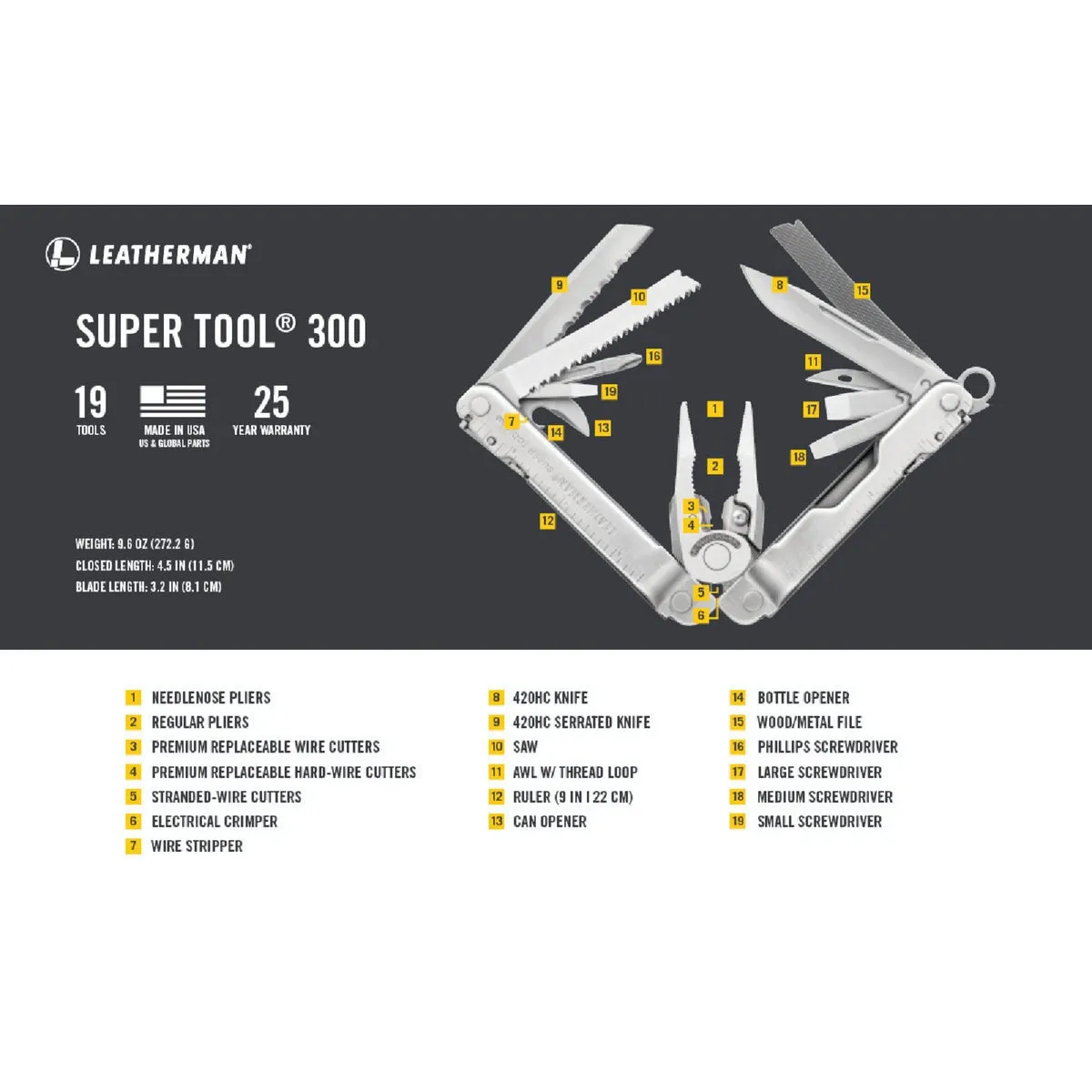 Leatherman Super Tool 300 19-In-1 Stainless Steel Multi-Tool
