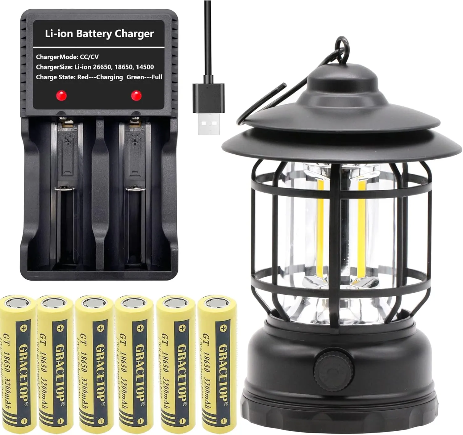 LED Camping Lantern, 3000LM Bright Camping Lights with 6pcs 3200 Battery, Rechargeable LED Lantern, 5 Light Modes Lantern Flashlight for Power Outages / Hurricane / Emergency Camping Accessories