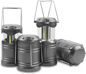 LED Camping Lantern, 4 Pack Battery Powered Flashlight for Power Outages, Portable Collapsible Hanging Light Essential for Home, Outdoor, Emergency Lamp Survival Kit Gear for Hurricane, Gray