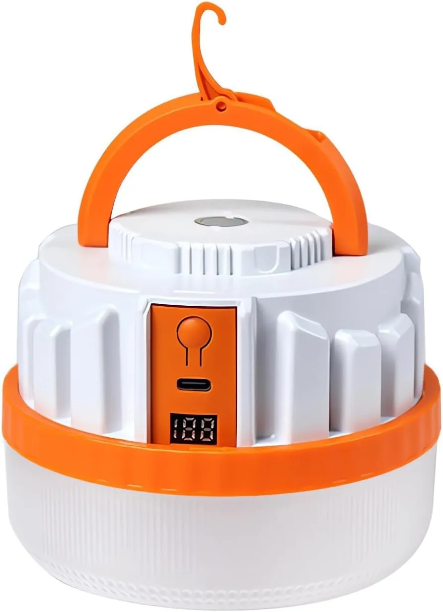 LED Camping Lantern, 5000 Lumens Rechargeable Emergency Light, 3000mAh Battery, White and Orange (Orange, 7W 3000mAh)