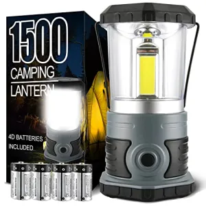 LED Camping Lantern Battery Powered 1500 Lumen COB Camping Light 4*D Batteries