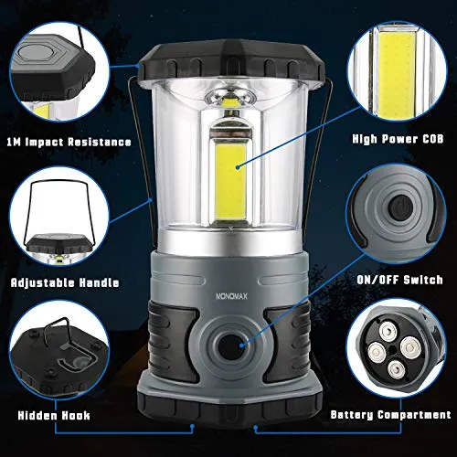 LED Camping Lantern Battery Powered 1500 Lumen COB Camping Light 4*D Batteries