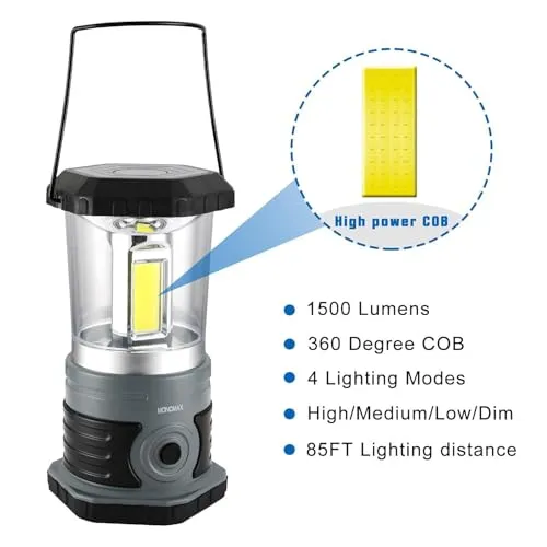 LED Camping Lantern Battery Powered 1500 Lumen COB Camping Light 4*D Batteries