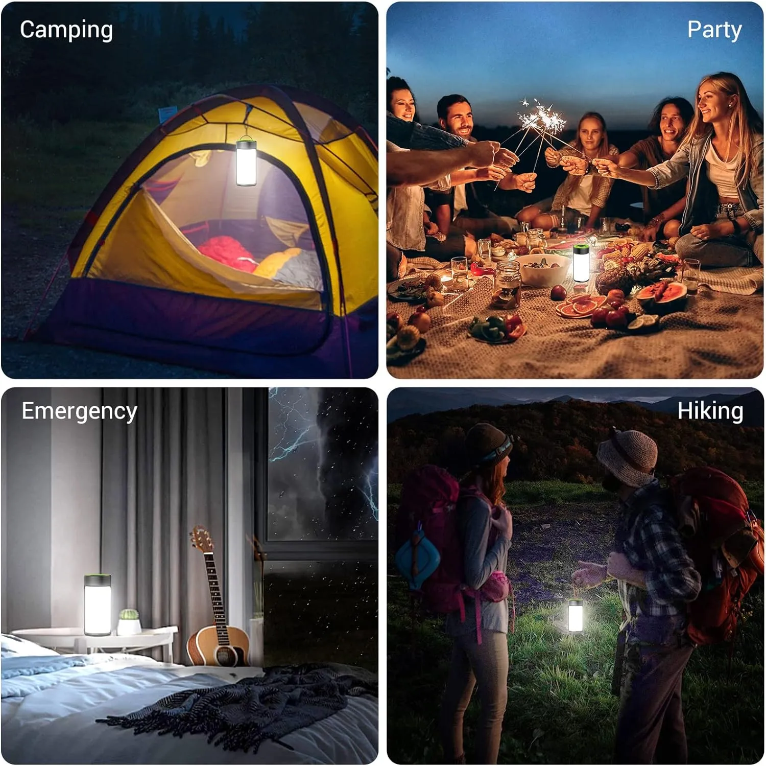 LED Camping Lantern, CT CAPETRONIX Rechargeable Camping Lights with 400LM 5 Light Modes, Water-Resistant Lanterns for Power Outage Hurricane Emergency Camping (2 Pack, Black & Green)