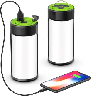 LED Camping Lantern, CT CAPETRONIX Rechargeable Camping Lights with 400LM 5 Light Modes, Water-Resistant Lanterns for Power Outage Hurricane Emergency Camping (2 Pack, Black & Green)