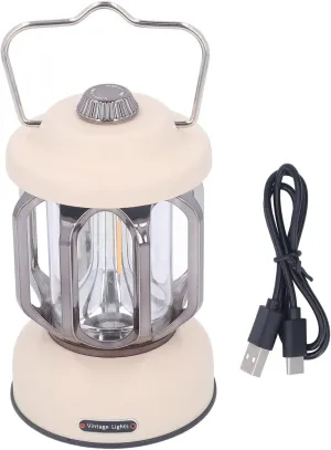 LED Camping Lantern, Rechargeable Camping Railroad Lantern, 3 Light Modes, Waterproof, Dimmable, for Tent, Garden, Outdoor Use(Beige)