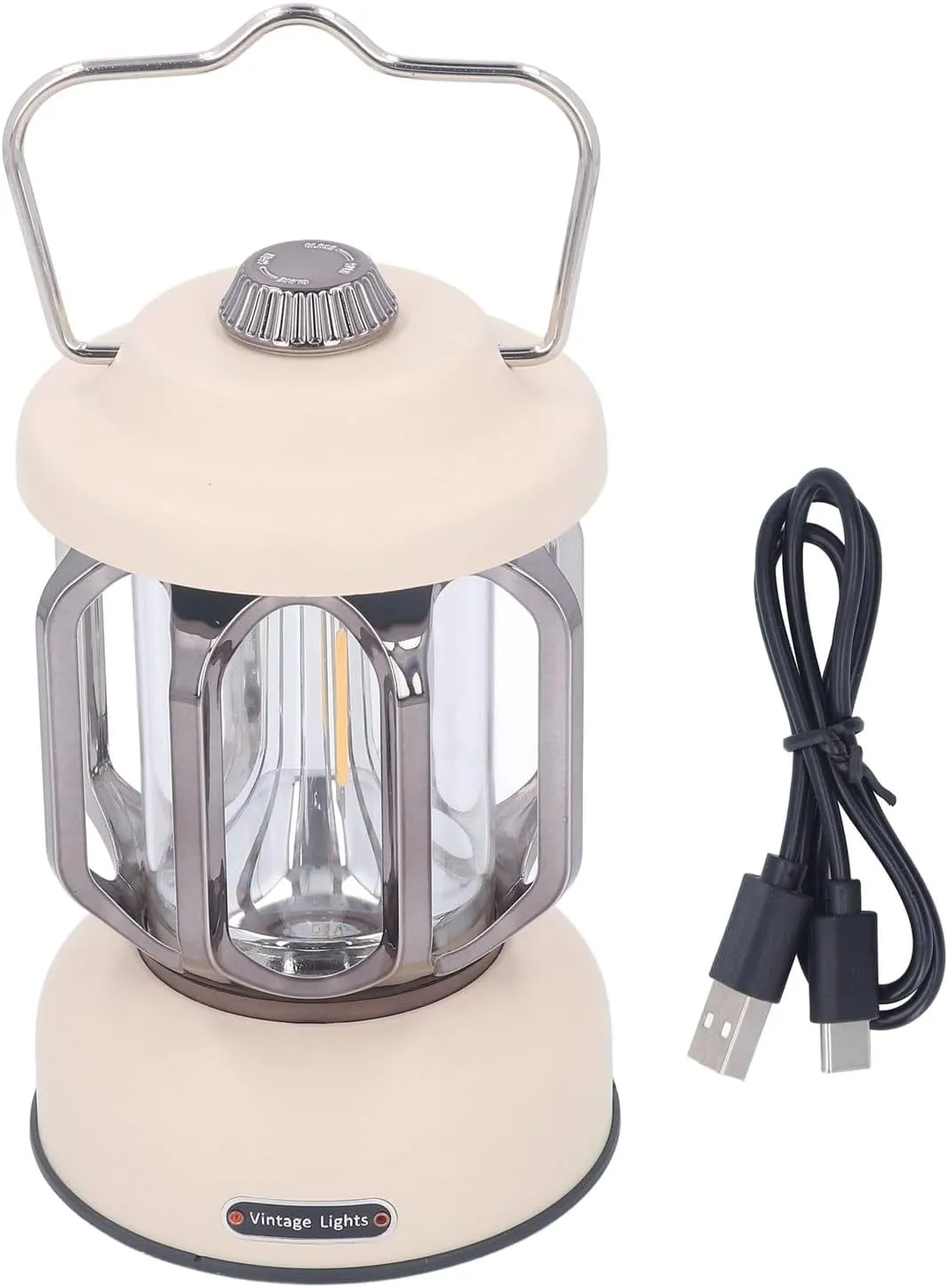 LED Camping Lantern, Rechargeable Camping Railroad Lantern, 3 Light Modes, Waterproof, Dimmable, for Tent, Garden, Outdoor Use(Beige)