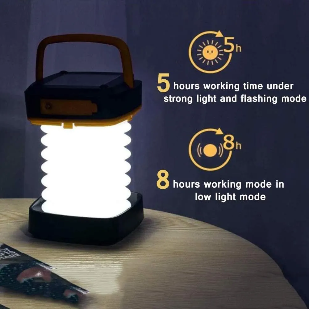 LED Camping Lantern, Solar or USB Chargeable, Collapsible Camping Lights with 3 Light Modes Water-Resistant,for Camping Fishing Hiking Emergency Hurricane(C)