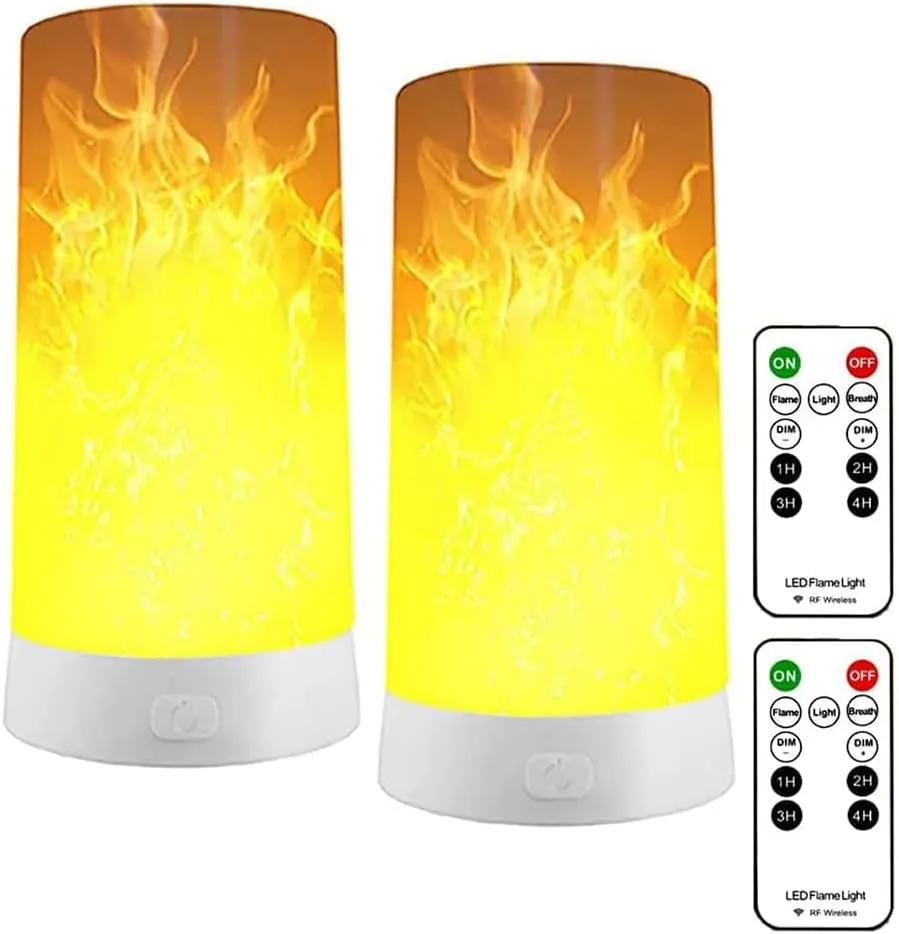 LED Flame Effect Light,4 Modes Fire Lights, USB Rechargable Candle Flame Table Lamp with Remote Contro& Timer Desk Lamp,LED Flame Lights for Garden Bar Camping Party Patio