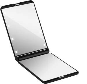 Led Makeup Led Lights Portable Double-Sided Vanity Mirror for Travel Compact Folding Design Rotation for Easy Viewing Black