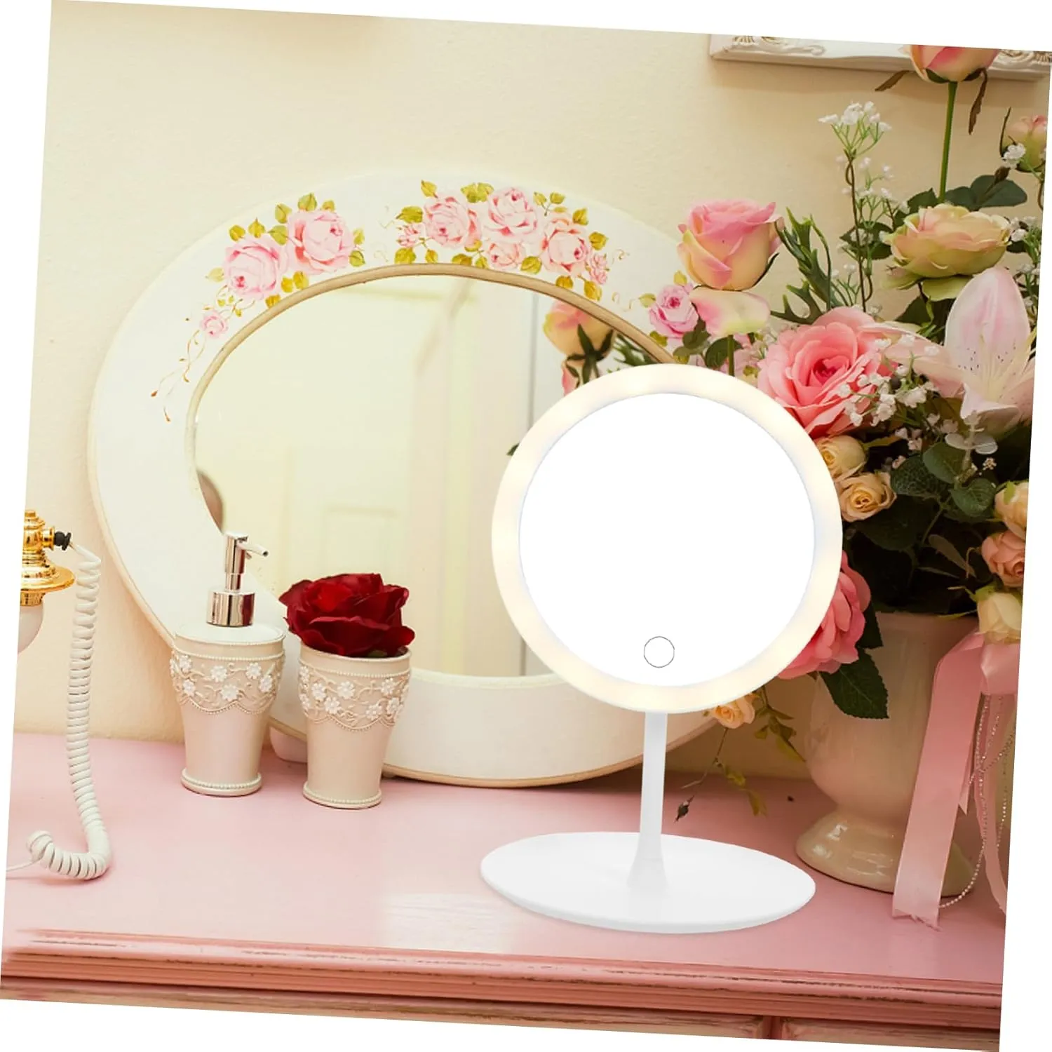 Led Makeup Mirror Brightness Rechargeable USB Smart Mirror for Makeup Portable Tabletop Design Rotation for Home and Travel