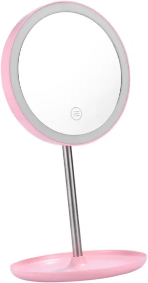 LED Makeup Mirror with Brightness Portable USB Rechargeable Rotating Lighted Mirror for Cosmetics Non Slip Base Durable Design for Home and Travel