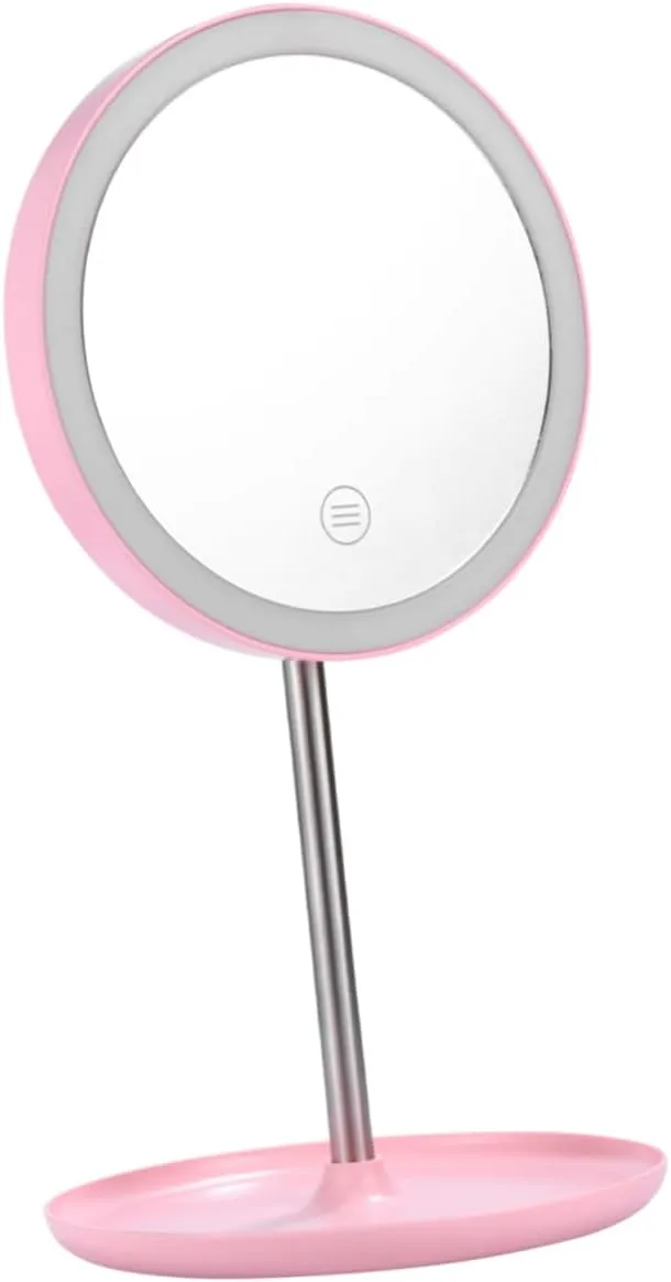 LED Makeup Mirror with Brightness Portable USB Rechargeable Rotating Lighted Mirror for Cosmetics Non Slip Base Durable Design for Home and Travel