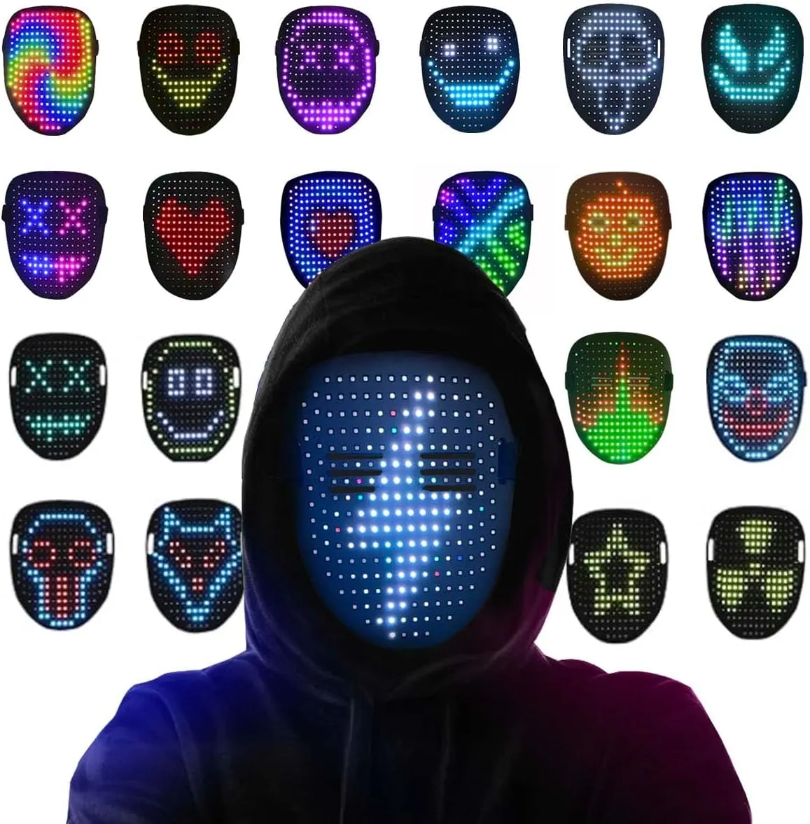 Led Mask with Gesture Sensing LED Lighted Face Mask for Costume Cosplay Party Masquerade Halloween