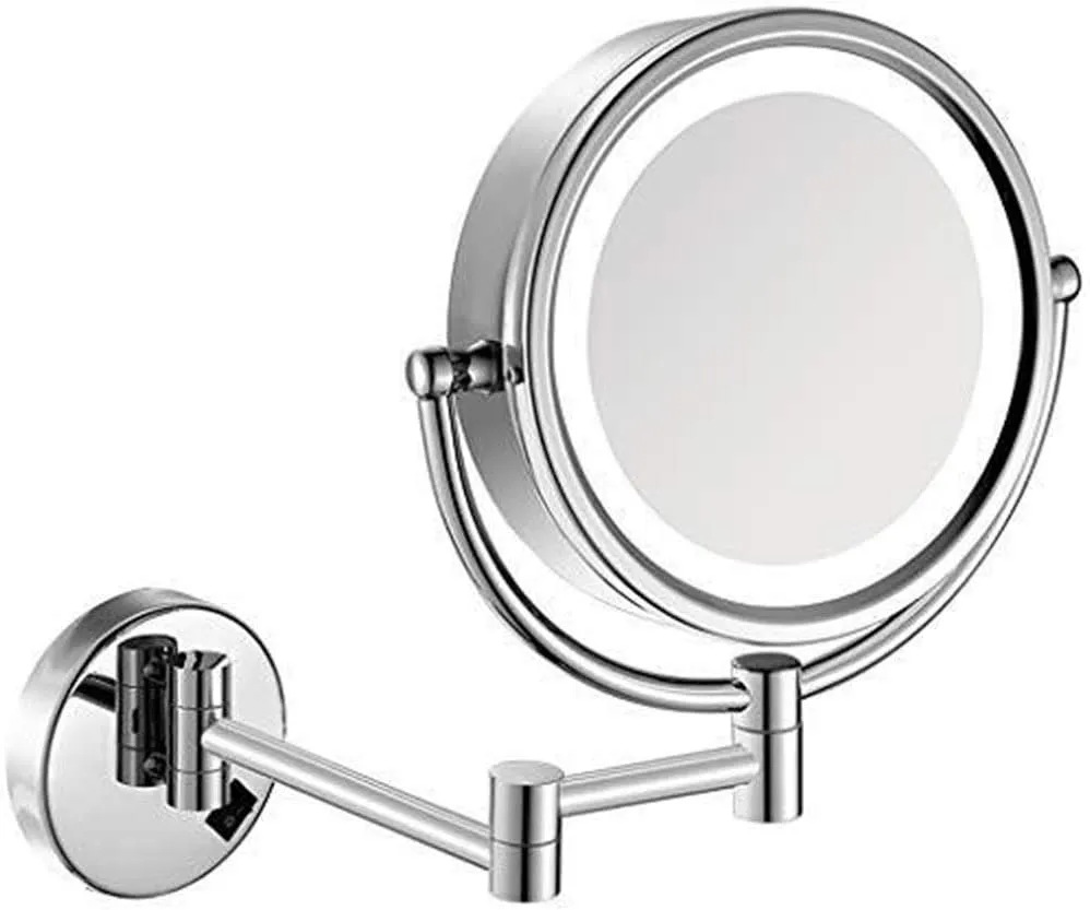 LED Mirrors, 8-Inch, Power Cord with Plug, Silver, Fine Copper, Wall Mount, 1 x/3 x Magnification, 360° Rotation, Round Shape Bathroom Makeup Mirror Mirrors