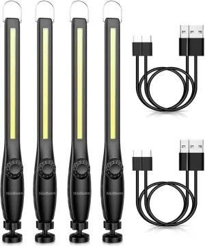 LED Work Light, 800 Lumens Rechargeable COB Work Light with Power Capacity Indicator, Magnetic Base& Hook, 360°Swivel, for Car Repair, Home, Garage, Emergency and Outdoor (4 PACK)