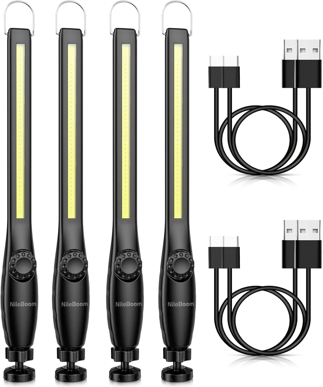 LED Work Light, 800 Lumens Rechargeable COB Work Light with Power Capacity Indicator, Magnetic Base& Hook, 360°Swivel, for Car Repair, Home, Garage, Emergency and Outdoor (4 PACK)