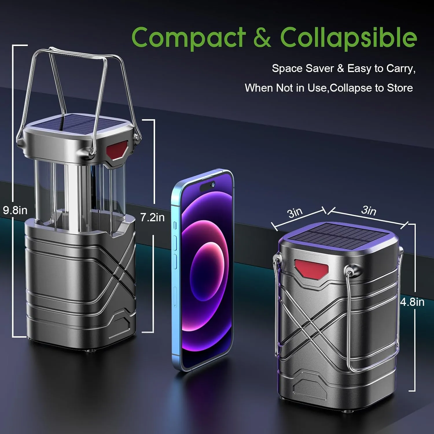 LETMY 4 Pack Camping Lantern, Rechargeable LED Lanterns, Solar Lantern Battery Powered Hurricane Lantern Flashlights with 3 Powered Ways & USB Cable for Emergency, Power Outage, Hurricane Supplies